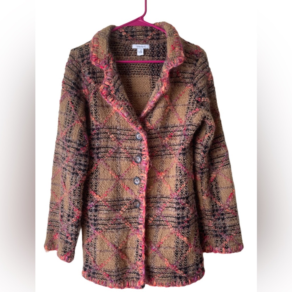 Dressbarn Medium Mohair Blend Tweed Plaid Blazer